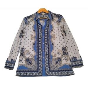 Laura Women's 4 Scarf Print‎ Button Front Shirt Blouse Long Sleeve
